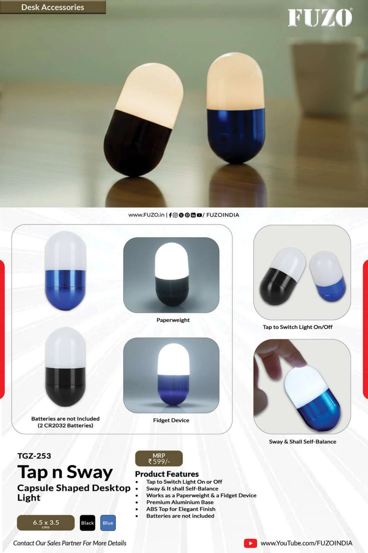 TGZ-253 Tap n Sway Capsule Shaped Desktop Light