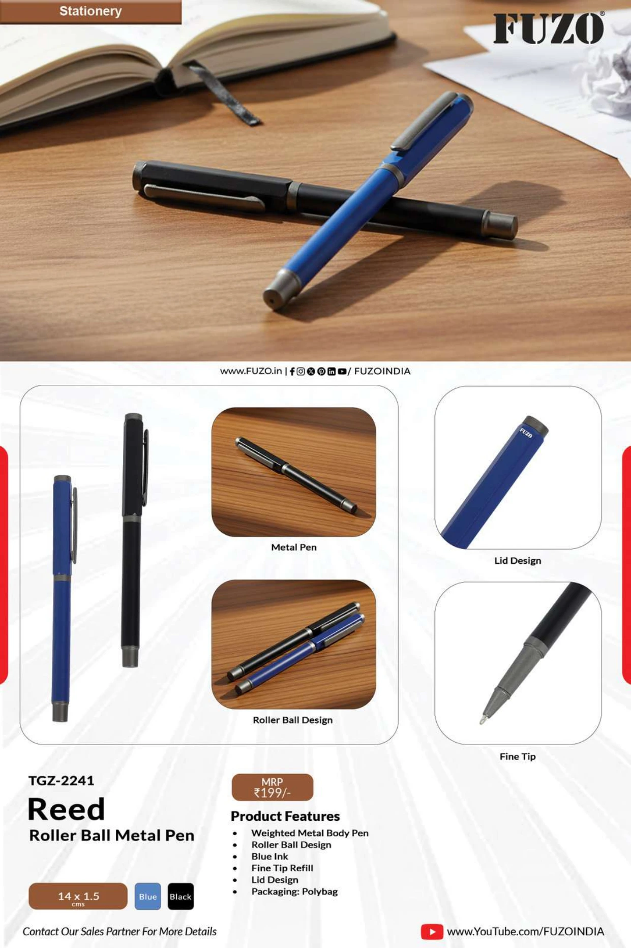 TGZ-2241 Reed Roller Ball Metal Pen