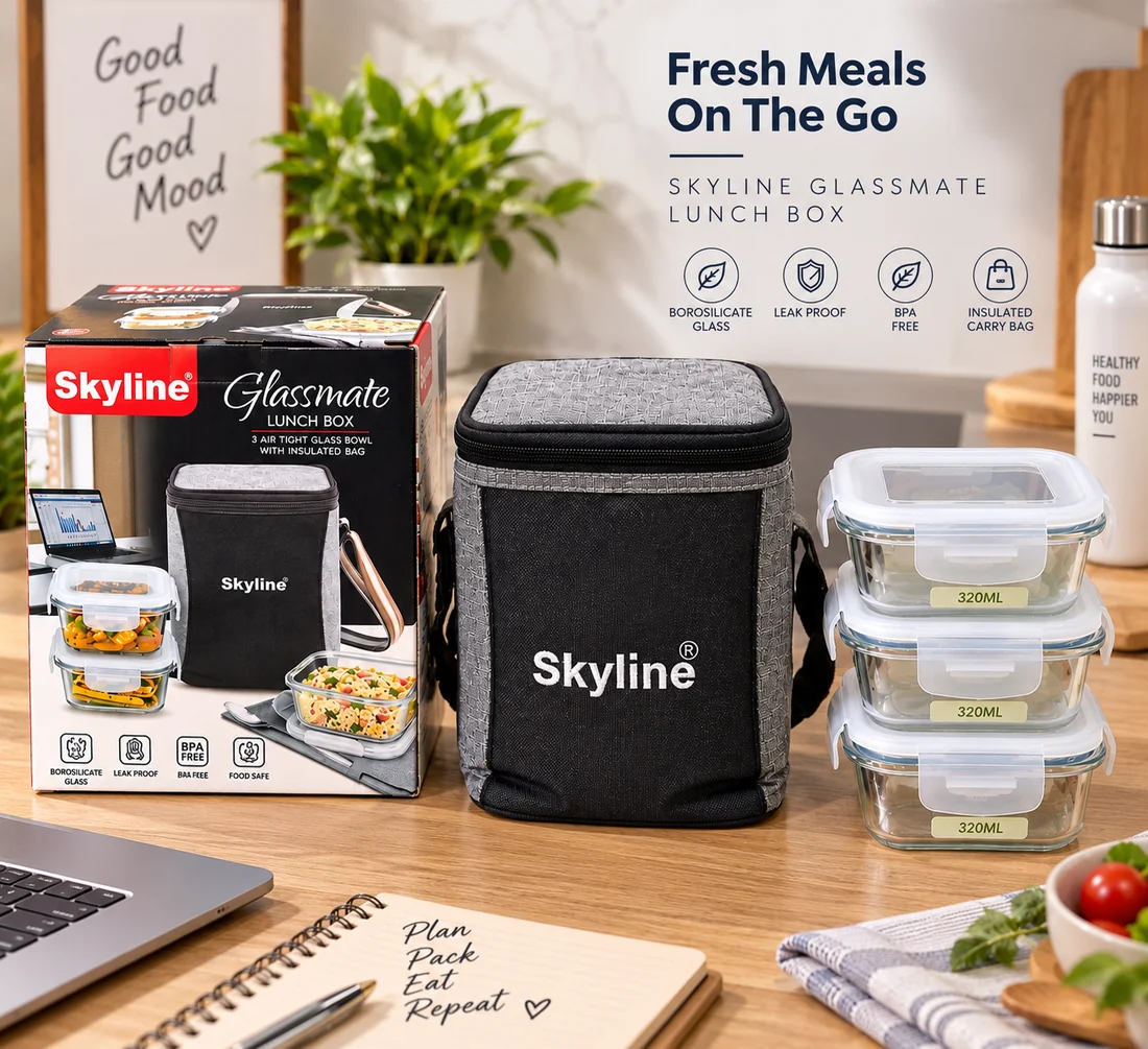 Lunch Box with 3 Borosilicate Glass Container & 1 InsulatedBag