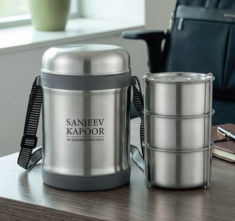 Sanjeev Kapoor by Classic Essentials Insulated 3 Layer Thermo Steelo 3 Containers Stainless Steel Office Lunch Box