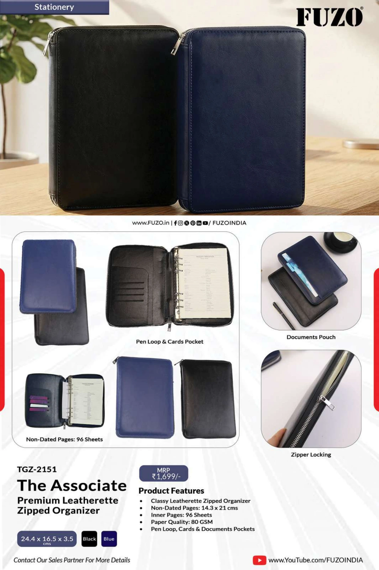 TGZ-2151 The Associate Premium Leatherette Zipped Organizer