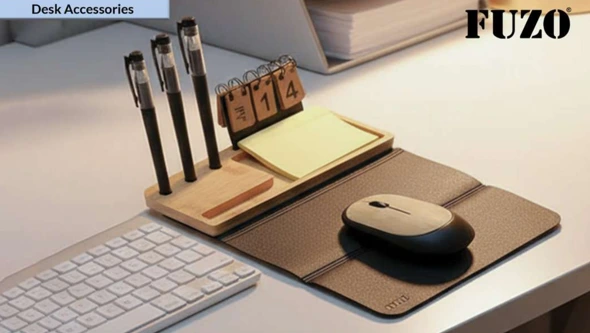 GZ-2115 EcoBundle Bamboo Desk Set with Mouse, Mouse Pad, Calendar & Utility Stands