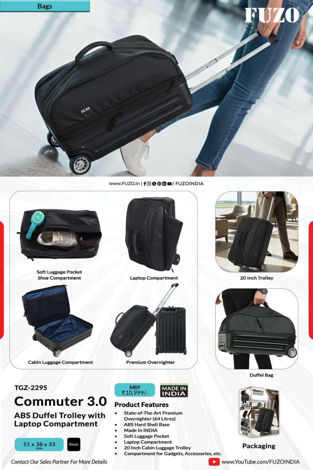 TGZ-2295 Commuter 3.0 ABS Duffel Trolley with Laptop Compartment