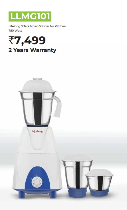 LLMG101 Lifelong 3 Jars Mixer Grinder for Kitchen 750 Watt