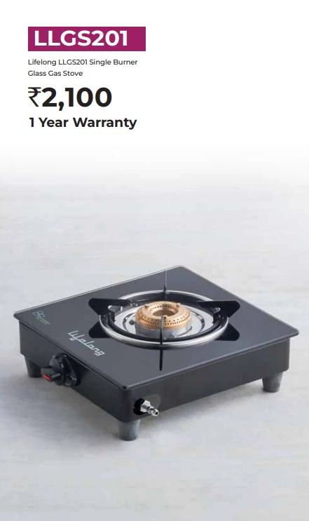 Lifelong LLGS201 Open Single Burner Glass Gas Stove (Black, 27 x 29 x 9 cm), Manual Ignition, 