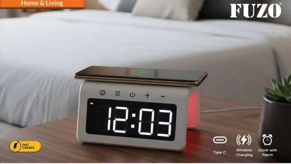 TGZ-1611 Arch 5 in 1 Wireless Charger Ambient Light Large Display Clock Alarm Charging Hub