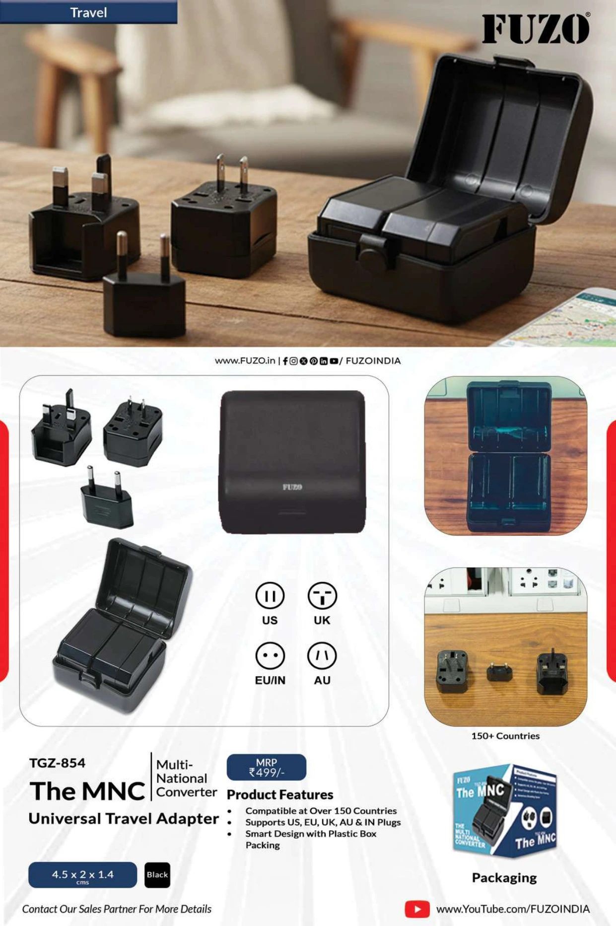 TGZ-854 The MNC MultiNational Converter Universal Travel Adapter