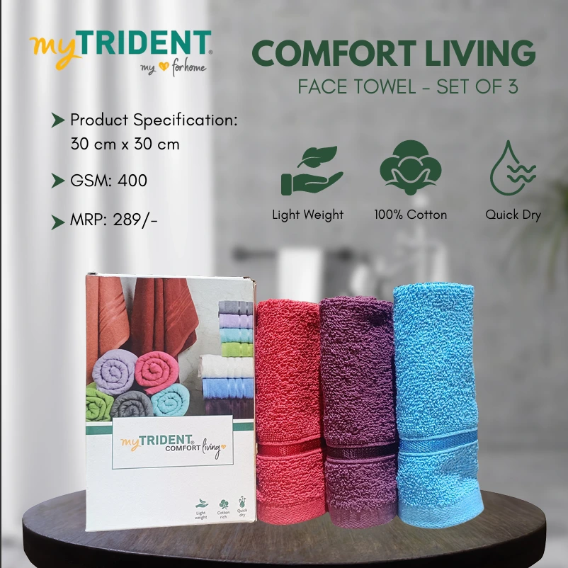 COMFORT LIVING Face Towel set of 3