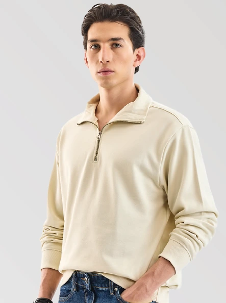 Half-Zip Sweatshirt-Cream