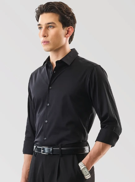 Satin Stretch Shirt- Black