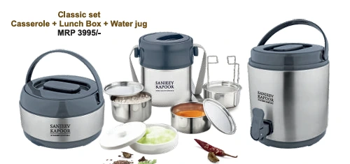 Classic set lunch box belly casserol water jug sanjeev kapoor