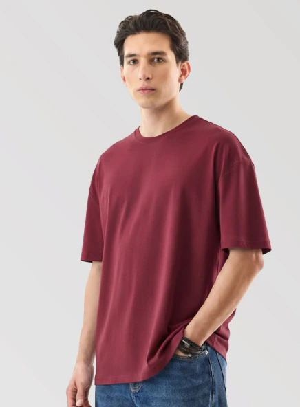 Oversized Fit Round Neck-Maroon