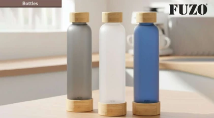 TGZ-1467 EcoFrost Frosted Glass Bottle with Bamboo Cap & Base