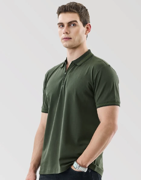 Textured Zipper Polo-Olive