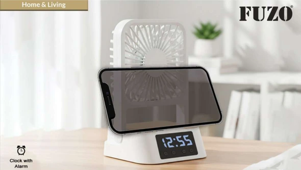 TGZ-1755 Gale 5 in 1. Desk Fan, Clock, Alarm, Charging Station & Mobile Stand