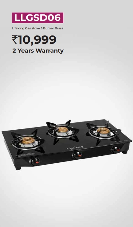 LLGSD06 Lifelong Gas stove 3 Burner Brass