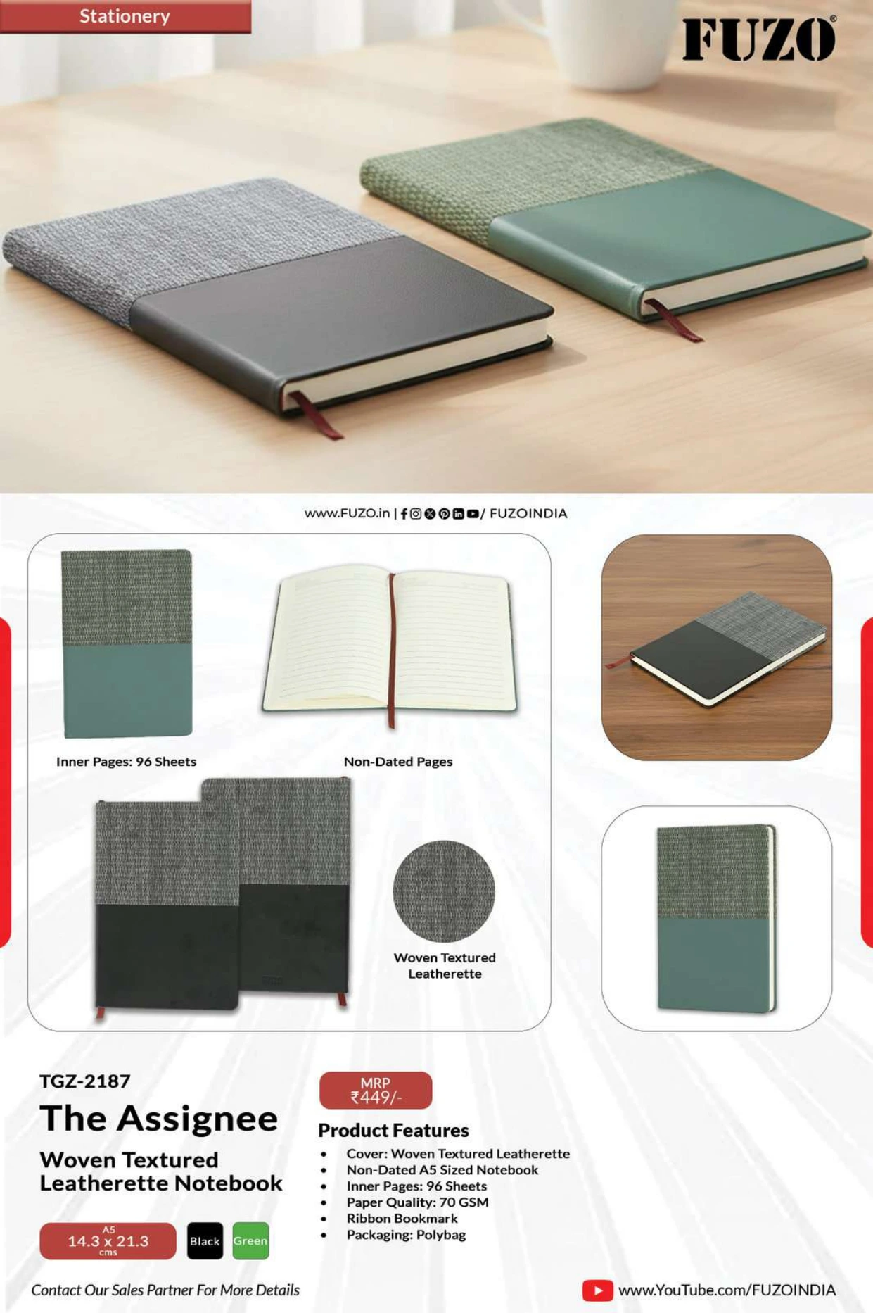 TGZ-2187 The Assignee Woven Textured Leatherette Notebook