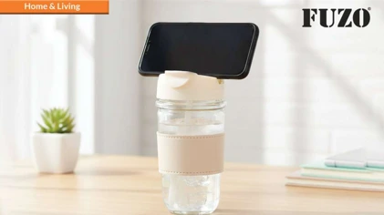 TGZ-1431 FlipSip Glass Mug with Dual Sipper Lid & Mobile Stand