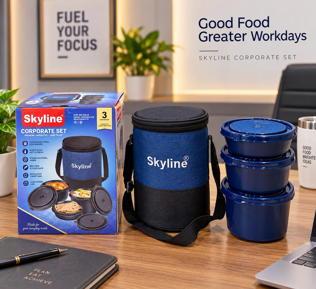 Lunch Box with 3 Steel Container & Insulated Bag