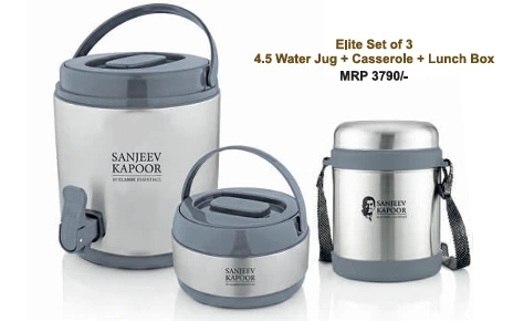 Ellite Set of 3 4.5-liter water jug, casserole and a lunch box