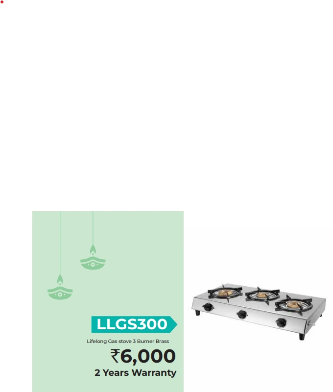 LLGS300 Lifelong Gas stove 3 Burner Brass