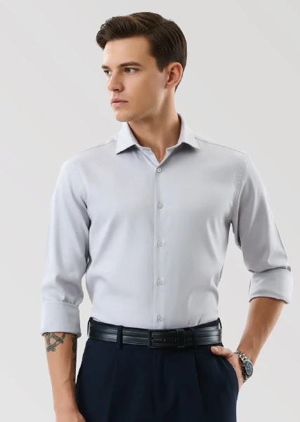 Satin Stretch Shirt-Grey