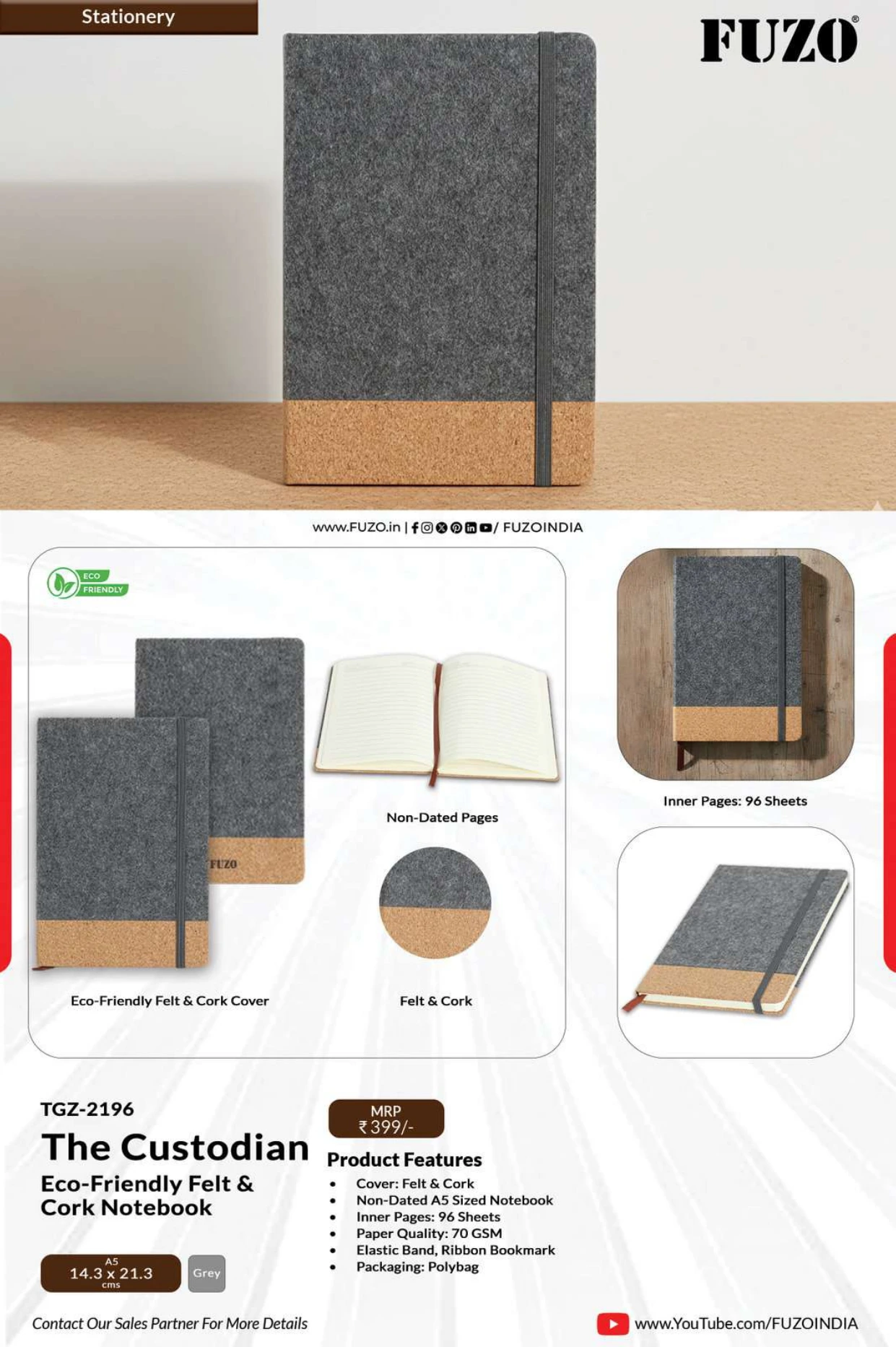 TGZ-2196 The Custodian Eco-Friendly Felt & Cork Notebook
