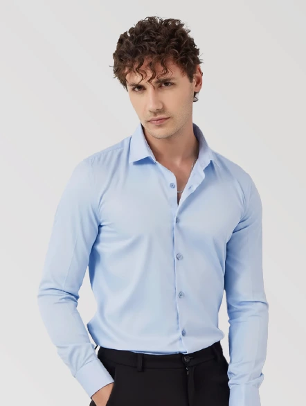 Satin Stretch Shirt-Light Blue