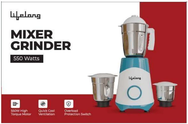 LIFELONG MIXER GRINDER BLUE AND WHITE ,3JAR,550W LLMG605