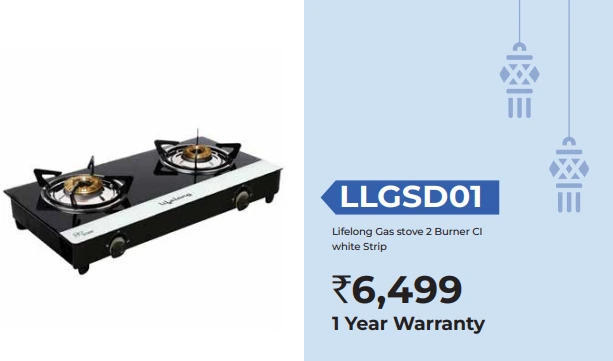 LLGSD01 Lifelong Gas stove 2 Burner CI white Strip