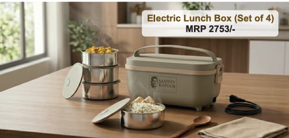 CLASSIC ESSENTIALS Sanjeev Kapoor Electric Lunch Box Set of 4 (2×300ml, 2×400ml)