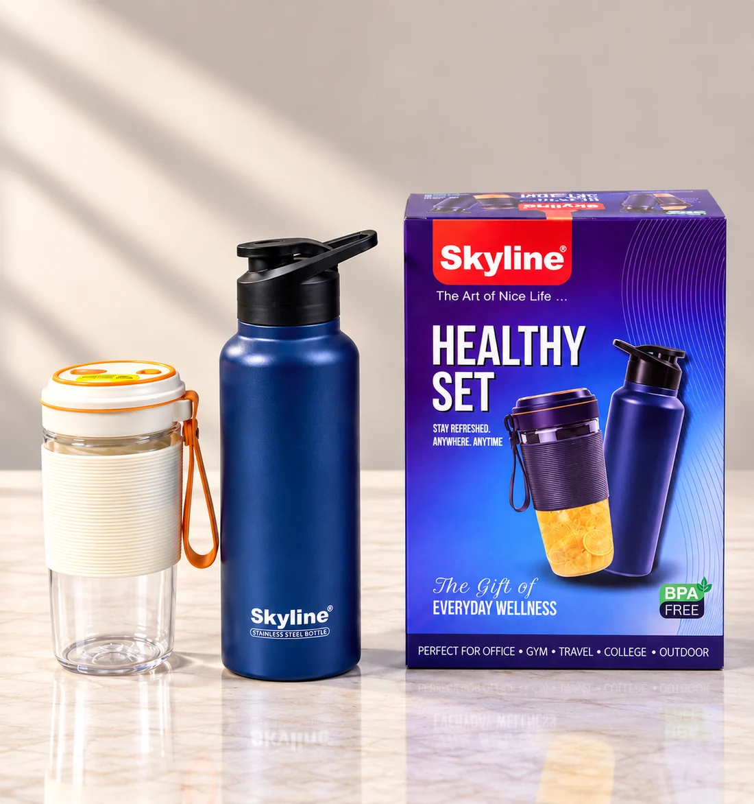 Portable Juice Blender & Steel Bottle Combo