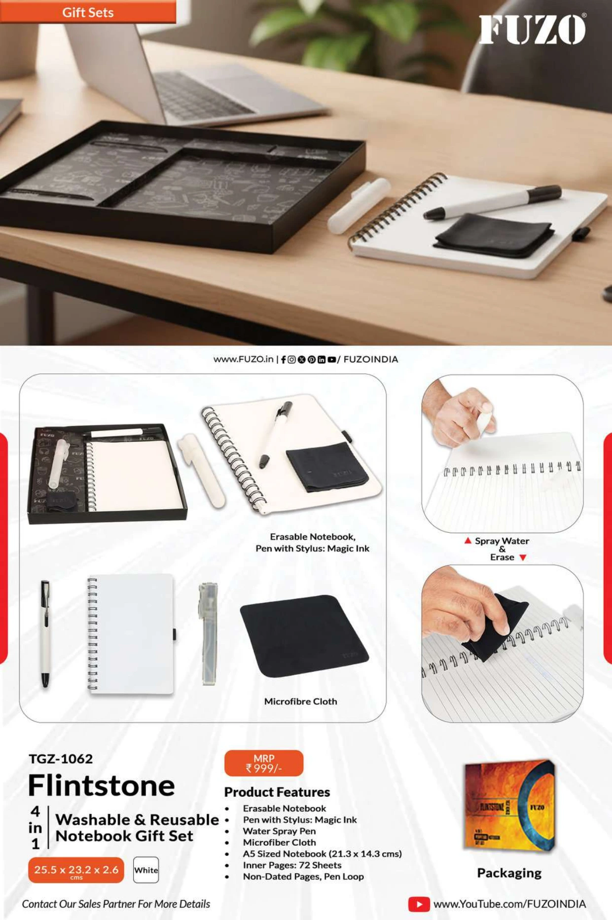 TGZ-1062 Flintstone 1 Washable & Reusable Notebook Gift Set