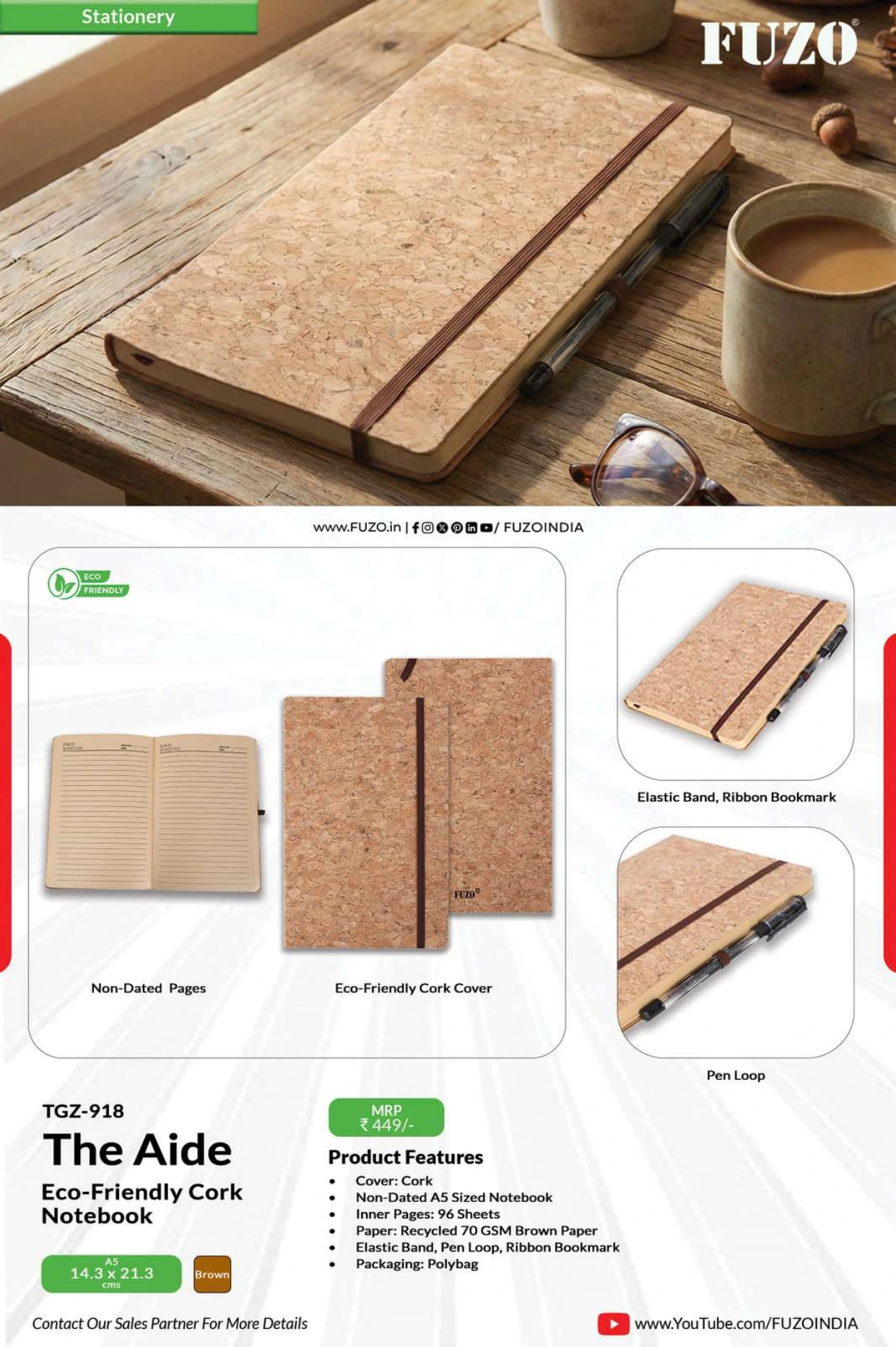 TGZ-918 The Aide Eco-Friendly Cork Notebook