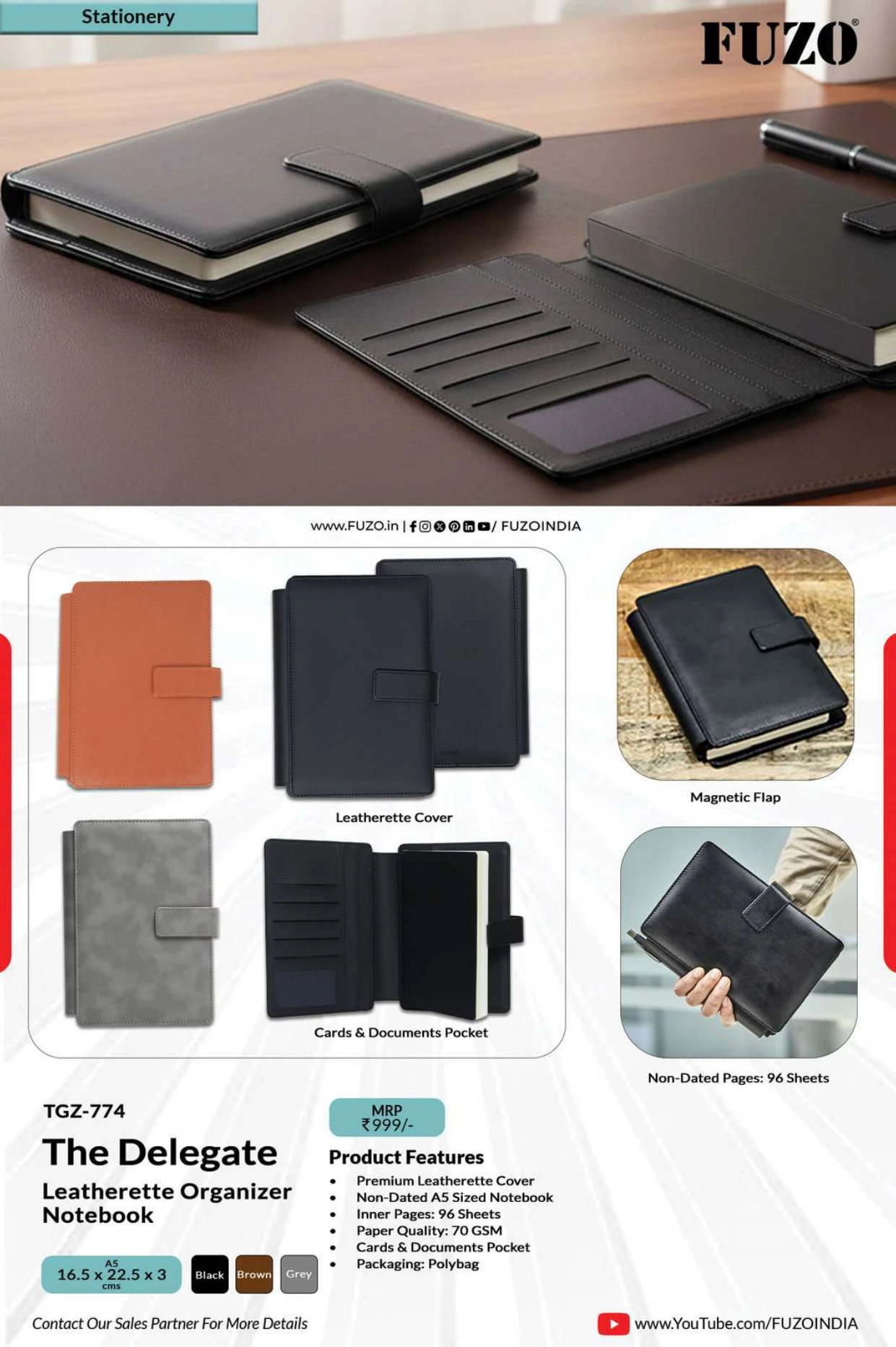 TGZ-774 The Delegate Leatherette Organizer Notebook