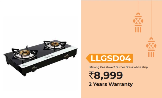 LLGSD04 Lifelong Gas stove 2 Burner Brass white strip