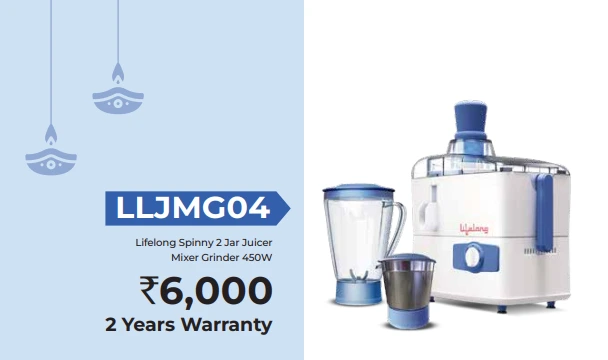LLJMG04 Lifelong Spinny 2 Jar Juicer Mixer Grinder 450W