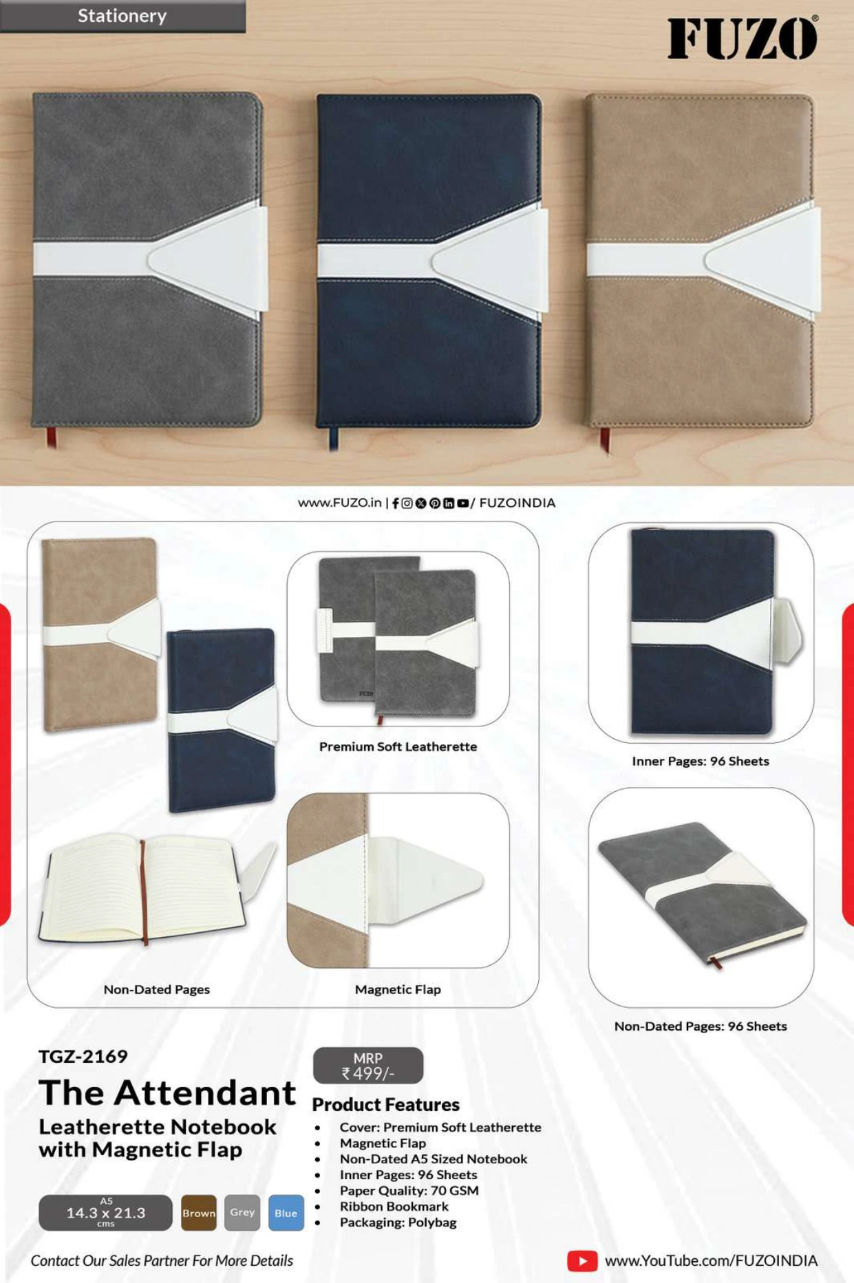 TGZ-2169 The Attendant Leatherette Notebook with Magnetic Flap