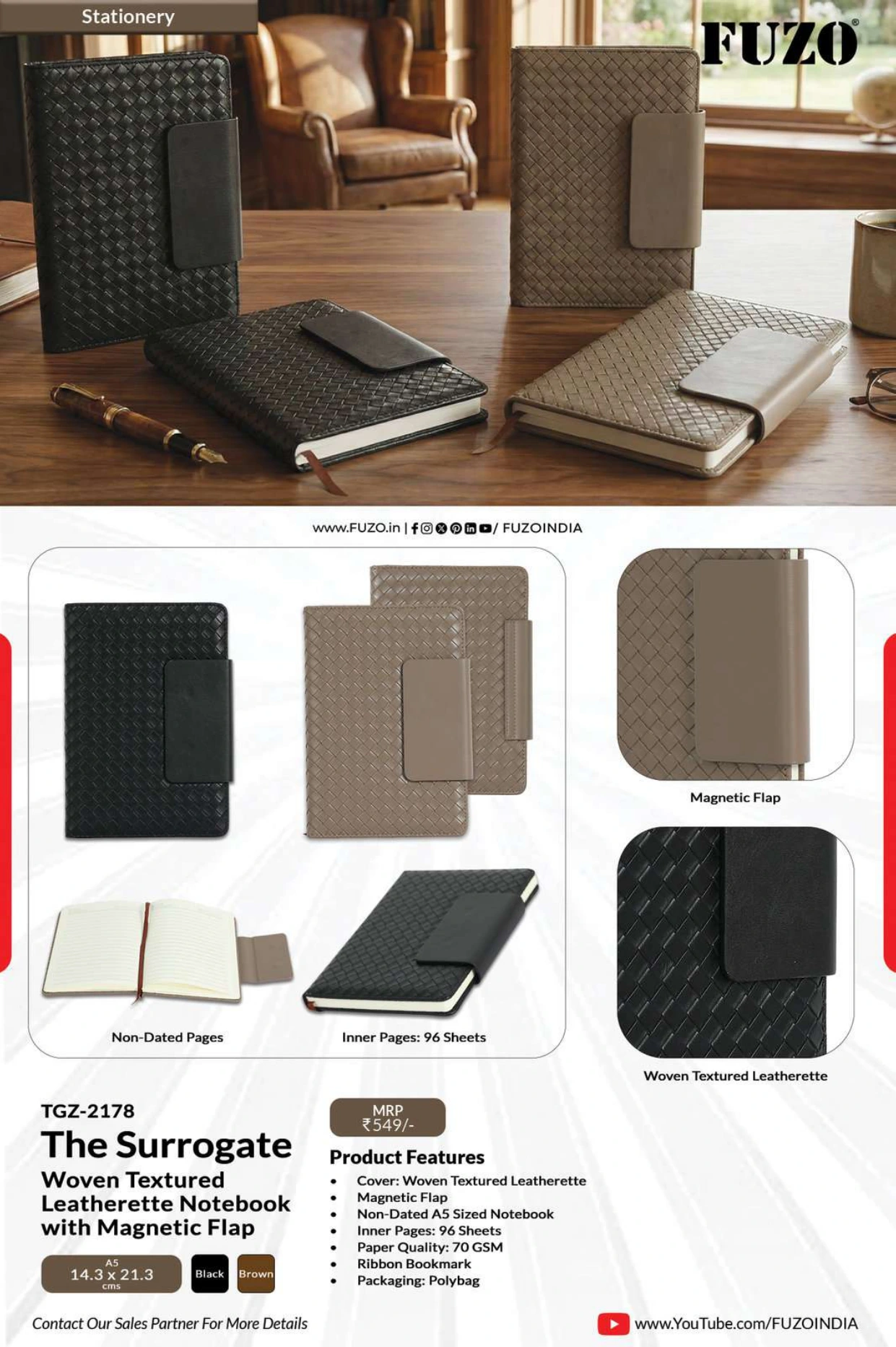 TGZ-2178 The Surrogate Woven Textured Leatherette Notebook with Magnetic Flap