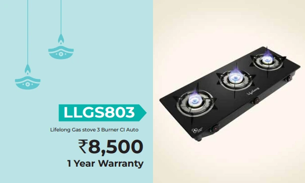 LLGS803 Lifelong 3 Burner Open Heating Gas Stove Top For Kitchen-Automatic Ignition Cooktop Modern Glass Stove For Modular Kitchen,Isi Certified&Compatible With Lpg-1 Year Manufacturer