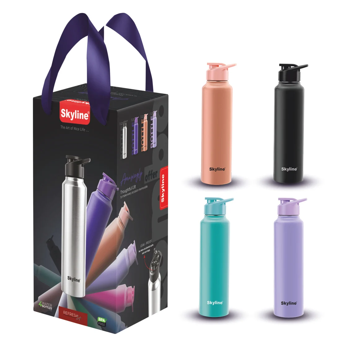 4 Pcs Stainless Steel Bottles 1 Ltr.