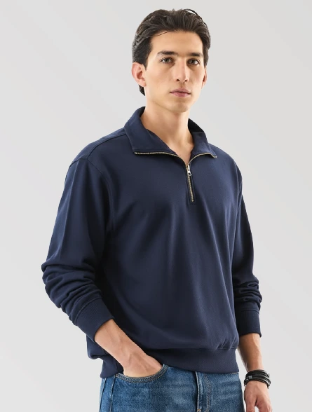 Half-Zip Sweatshirt-Navy Blue