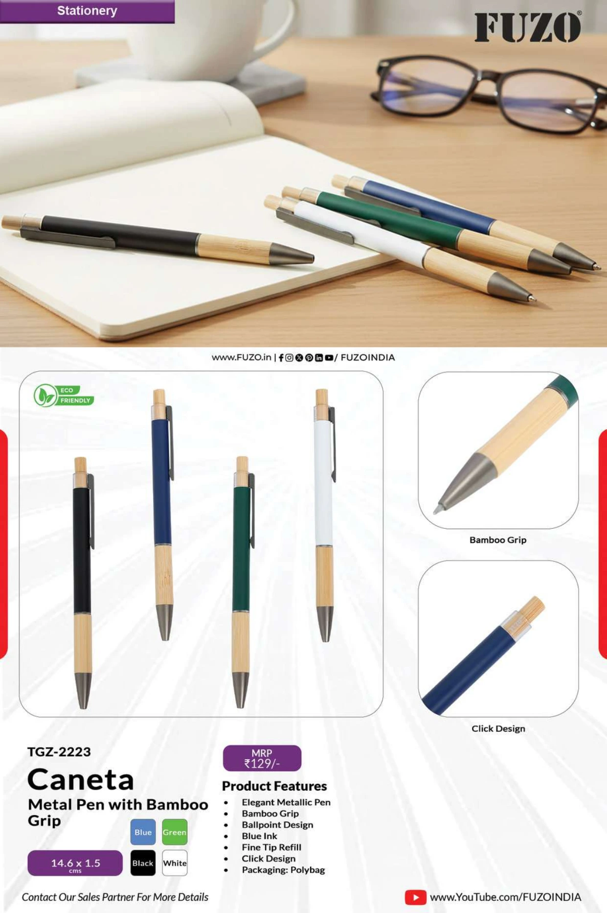 TGZ-2223 Caneta Metal Pen with Bamboo Grip